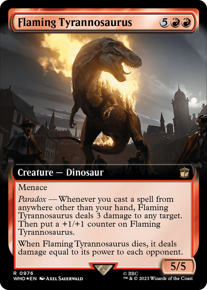 Flaming Tyrannosaurus (Extended Art) (Surge Foil) (WHO-976) - Doctor Who: (Extended Art) Foil