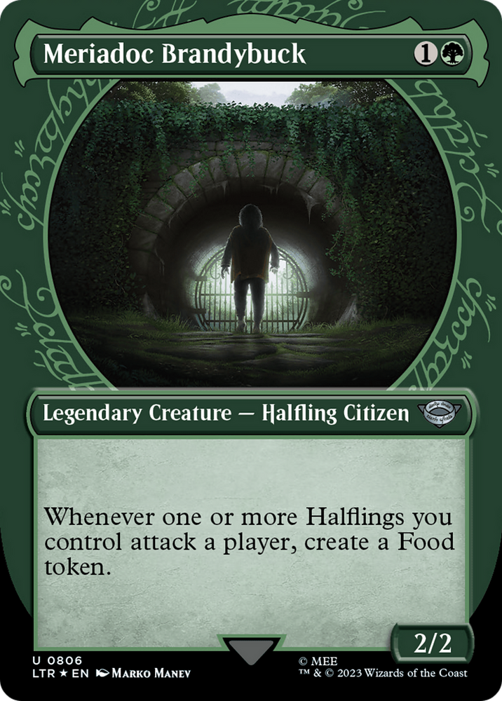 Meriadoc Brandybuck (Showcase) (Surge Foil) (LTR-806) - The Lord of the Rings: Tales of Middle-earth: (Showcase) (Borderless) Foil