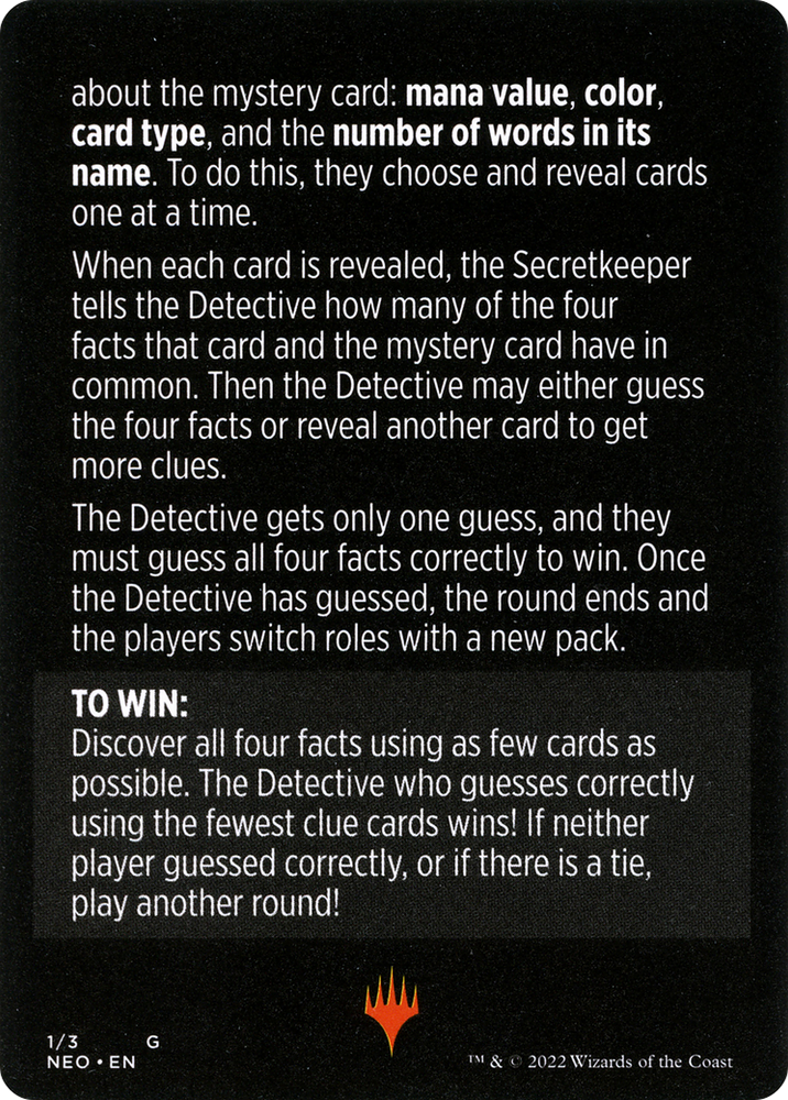 Booster Sleuth // Booster Sleuth (cont'd) (MNEO-001) - Kamigawa: Neon Dynasty Minigames