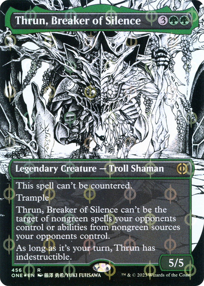 Thrun, Breaker of Silence (Borderless) (Step-and-Compleat Foil) (ONE-456) - Phyrexia: All Will Be One: (Showcase) (Borderless) Foil