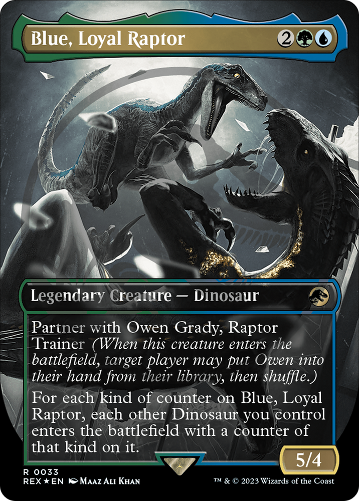 Blue, Loyal Raptor (Borderless) (Emblem) (REX-033) - Jurassic World Collection (Borderless) Foil